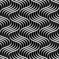 Wall Mural - Vector seamless texture. Modern geometric background. Monochrome repeating pattern with interlacing wavy lines.