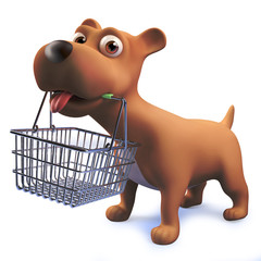 Wall Mural - 3d cute cartoon puppy dog hound holding a shopping basket in its mouth