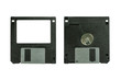 Floppy disk 3.5 inch isolated on white backround. Vintage computer diskette. Front and back view macro close-up.