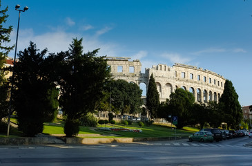 PULA, CROATIA - AUGUST 26, 2017: Arena in city of Pula . This roman amphiteatre is among the six largest surviving Roman arenas in the World; ancient monument