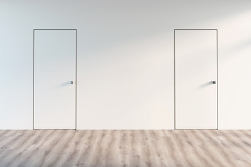 3d illustration. An empty hall with two doors