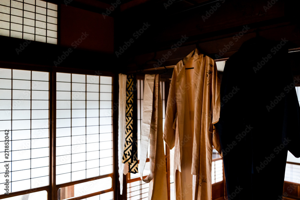 Traditional japanese machiya house or ryokan with sliding paper door ...