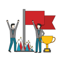 Sticker - business men success flag trophy