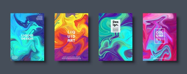 Colorful abstract geometric background. Liquid dynamic gradient waves. Fluid marble texture. Modern covers set. Eps10 vector.