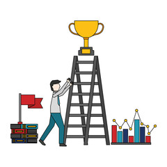 Sticker - businessman with ladder trophy books