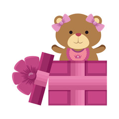 Poster - cute bear teddy female with bows in gift