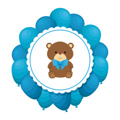 Poster - cutte little bear teddy with bowtie and balloons helium