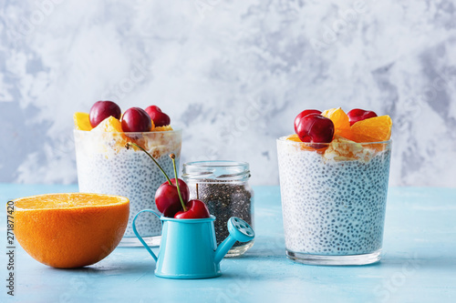 Greek Yogurt Dessert With Chia Seeds Superfood Diet Detox Concept