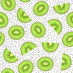  Seamless pattern fruit kiwi and piece with seed on white background, Vector illustration