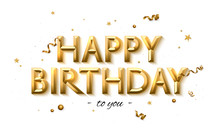Vector Happy Birthday Background With Serpentine, Gold Star, Ball And Text.