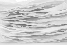 Closeup Of Gray Paper Layers Stack. Wavy Lines Abstract Art Background. Copy Space.