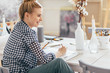 © alfa27 - awesome positive blond woman enjoying drawing at home, happiness, pastime, job, profession