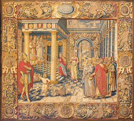 Wall Mural - COMO, ITALY - MAY 8, 2015: The tapestry of Presentation of Virin Mary in in the Temple in Cathedral (Duomo di Conmo) from 16. cent.