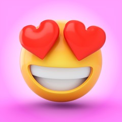 Wall Mural - 3D Rendering falling in love emoji isolated on pink background