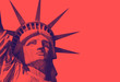canvas print picture - detail of the face of the statue of liberty with a red duo tone effect