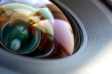 Photo Camera Lens Close Up Macro View. Concept Of Photographer Or Camera Man Job