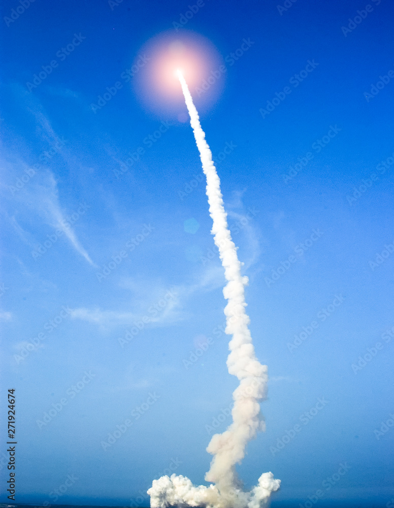 Rocket. Rocket tail. Rocket trace. The elements of this image furnished by NASA.