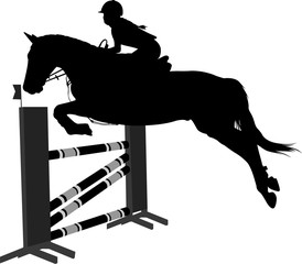 Wall Mural - jumping show.equestrian sport  horse with jockey jumping a hurdle silhouette