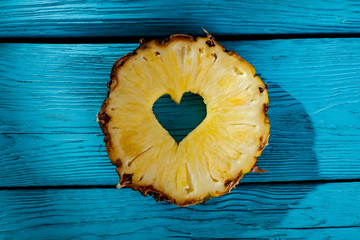 Wall Mural - Fresh summer fruit on blue wooden desk and summer time 