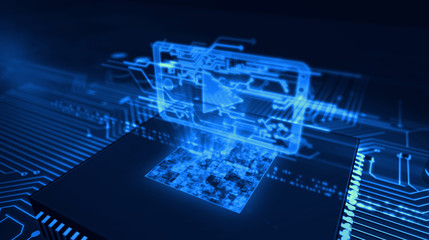 Wall Mural - cpu on board with digital media hologram