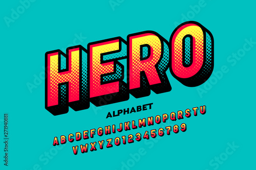 Comics super hero style font, alphabet letters and numbers Fototapet