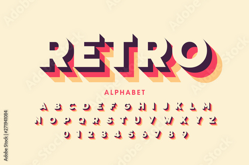Retro style font design, alphabet letters and numbers Poster Mural XXL
