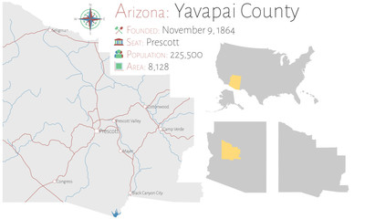  Large and detailed map of Yavapai county in Arizona, USA
