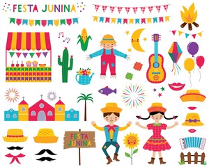 Poster - Festa Junina, traditional Brazil June party, design elements set