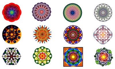 Set of 12 style ornament original  mandalas