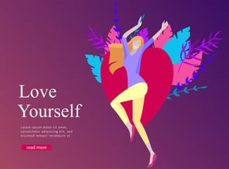 Wall Mural - Web page design template for beauty, dreams motivation, International Womens Day, feminism concept, girls power and woman rights, vector illustration for website and mobile website development