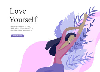 Wall Mural - Web page design template for beauty, dreams motivation, International Womens Day, feminism concept, girls power and woman rights, vector illustration for website and mobile website development