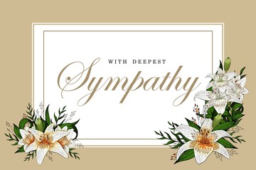 Wall Mural - Condolences sympathy card floral lily bouquet and lettering