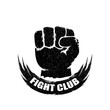 fight club vector logo or label with grunge black man fist isolated on white background. MMA Mixed martial arts concept design template. Fighting club label for print on tee