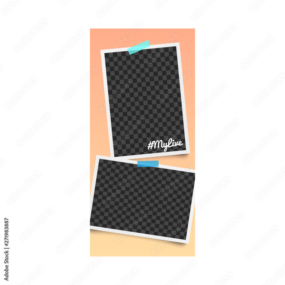 Realistic editable template and photo frame for stories on orange background. - obrazy, fototapety, plakaty 
