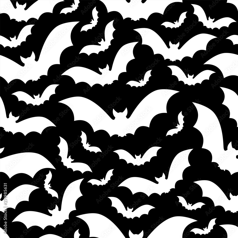 Vector seamless pattern with bats, black and white Halloween pattern ...