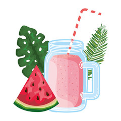 Sticker - juice watermelon fruit jar with leafs palm