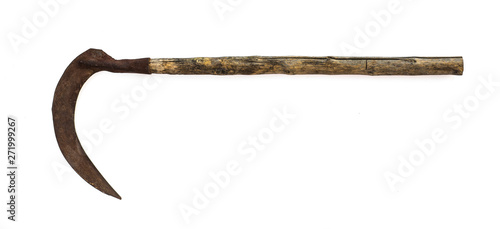 Cuadros en Lienzo old rusty scythe on a white background