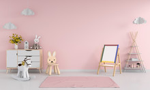 Drawing Board And Chair In Pink Child Room Interior For Mockup, 3D Rendering