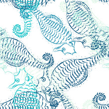 Vector Seamless Pattern Of Seahorse Contour. Hippocampus Background