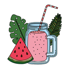 Sticker - juice watermelon fruit jar with leafs palm