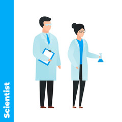 Wall Mural - trendy flat medical character vector cartoon illustration. set of male and female scientist team sta