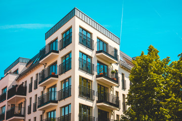 Poster - hdr picture of beautiful apartment house with colorful blue sky