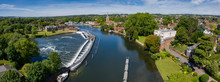 Aerial Panoramic View Of The Beautiful Town Of Marlow, Situated On The River Thames In Buckinghamshire, UK