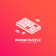 Canvas Print - Isometric puzzle phone logo