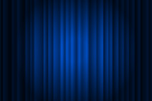 Closed Silky Luxury Blue Curtain Stage Background Spotlight Beam Illuminated. Theatrical Drapes. Vector Gradient Illustration