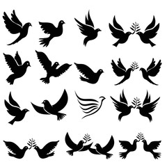 Wall Mural - Set of flying birds sign isolated on white.