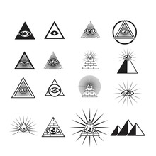 Egyptian Pyramids Icon Set In Flat And Line Style