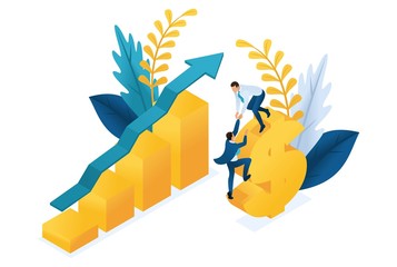 Canvas Print - isometric success of investments, businessmen successfully invest money. concept for web design