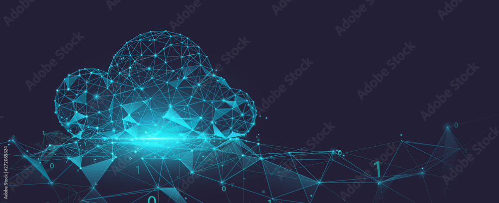 Data cloud storage network from lines, triangles and particle style design. Illustration vector - obrazy, fototapety, plakaty 