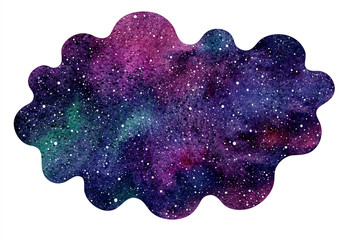 Wall Mural - Colorful cosmic, cosmos, space watercolor background isolated on white. Watercolour galaxy, universe, night sky with stars. Uneven shape with curved wavy deformed edge. Aquarelle stains texture.